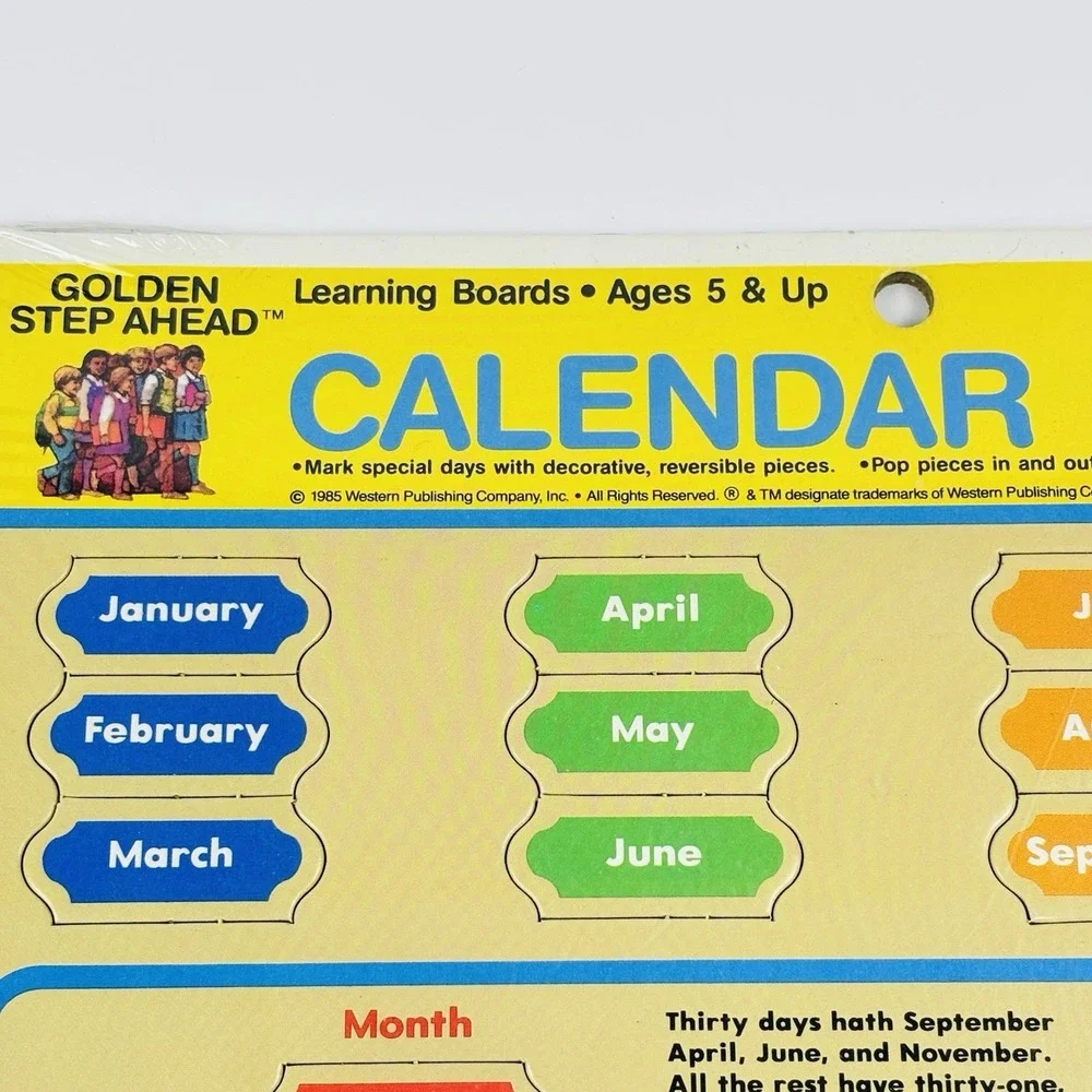 1985 Golden Step Ahead School Classroom Calendar Learning Board Retro 80's NEW